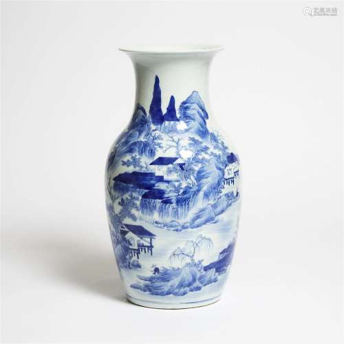 A Blue and White 'Landscape' Vase, 19th Century, 清 十九世纪...