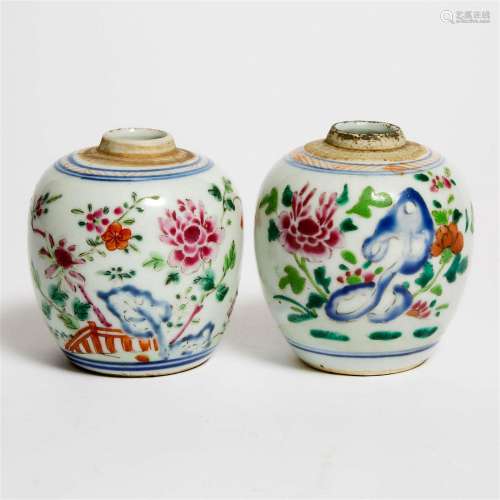 A Pair of Miniature Famille Rose 'Floral' Ginger Jars, 18th