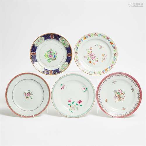 A Group of Five Chinese Export Famille Rose Dishes, Qianlon