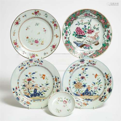 A Group of Five Chinese Export Famille Rose Dishes, 18th Ce