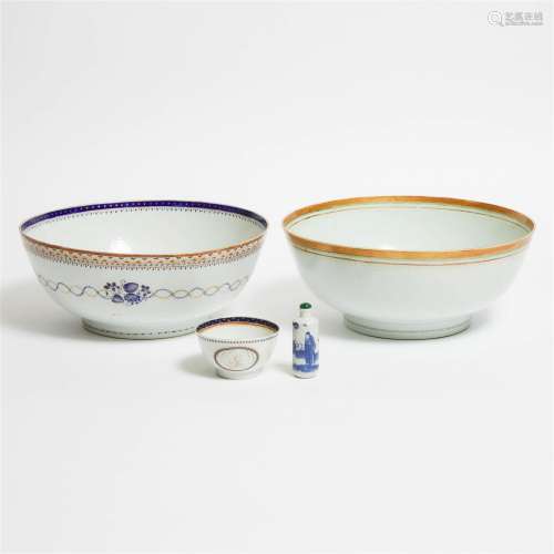 Two Chinese Export Porcelain Punch Bowls and Cup, Qianlong