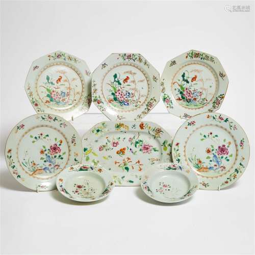 A Group of Eight Chinese Export Famille Rose Dishes, 18th C