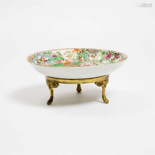 An Ormolu-Mounted Canton Famille Rose 'Figural' Dish, 19th