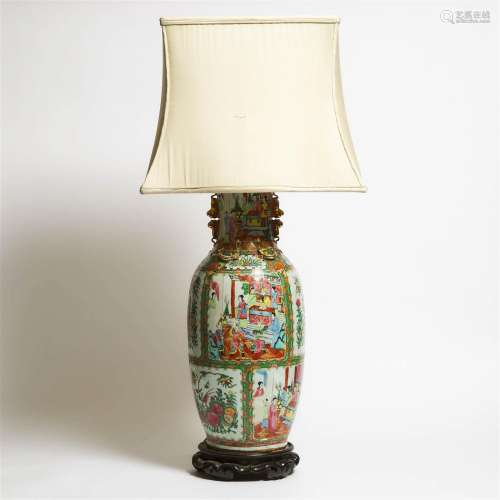 A Canton Famille Rose Vase Lamp, 19th/20th Century, 晚清/民国...