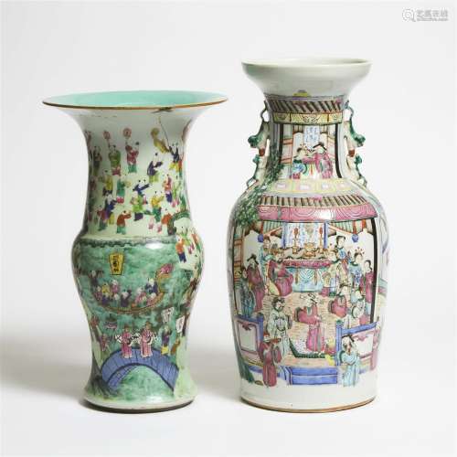 A Famille Rose 'Figural' Baluster Vase, Together With a 'Hu