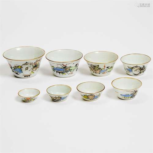 A Set of Eight 'Hundred Antiques' Porcelain Nesting Bowls,