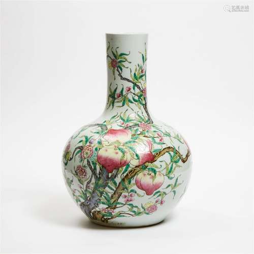 A Large Famille Rose 'Nine Peaches' Vase, Tianqiuping, 19th