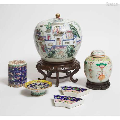 A Group of Six Famille Rose Porcelain Wares, Late Qing Dyna