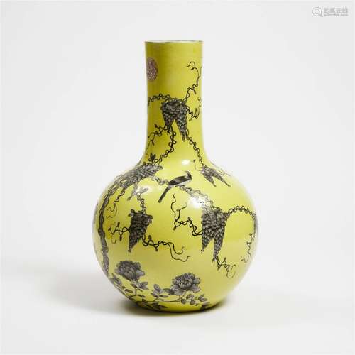 A Large Dayazhai Yellow-Ground Vase, Tianqiuping, Yong Qing