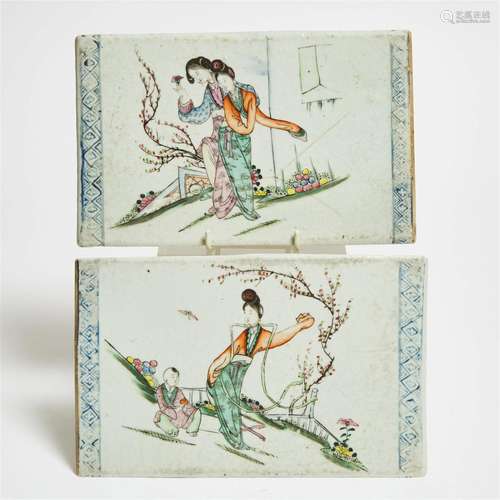 Two Qianjiang-Enameled Porcelain 'Ladies' Plaques, Republic