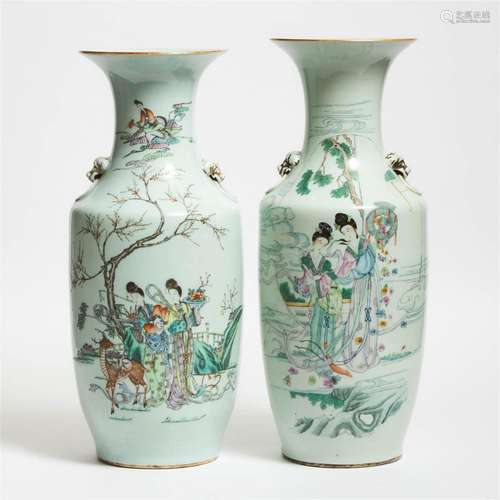 Two Chinese Famille Rose 'Ladies and Calligraphy' Baluster