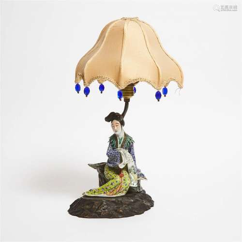 A Famille Rose Porcelain Figure of a Lady Mounted as a Lamp