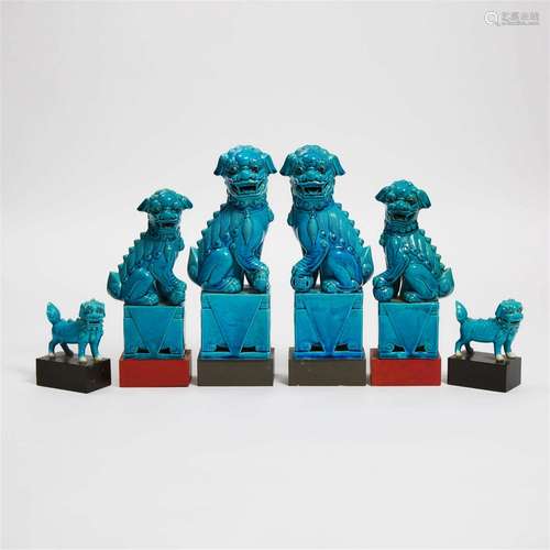 A Group of Six Blue-Glazed Buddhist Lions, Republican Perio