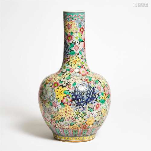 A Famille Rose 'Millefleur' Bottle Vase, Mid 20th Century,