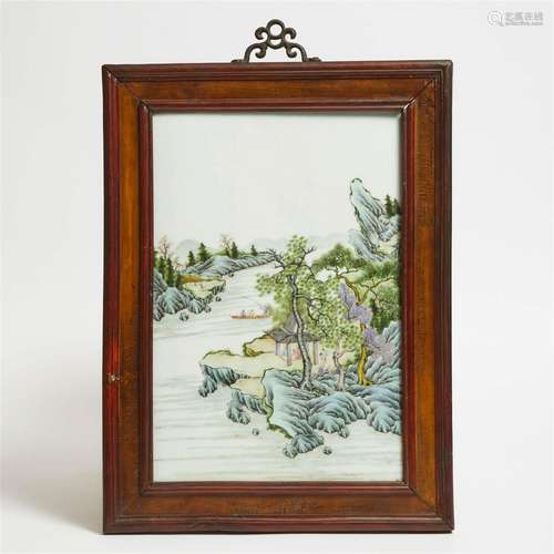 A Famille Rose 'Landscape' Porcelain Panel, Mid 20th Centur