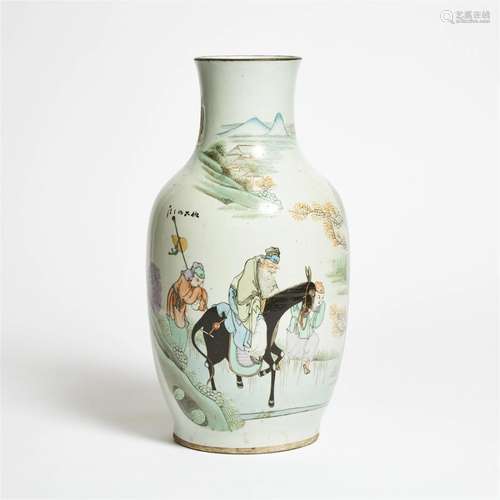 A Chinese Enameled 'Figures and Calligraphy' Vase, 20th Cen