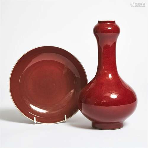 A Copper-Red Glazed 'Garlic-Mouth' Vase, Together With a Co