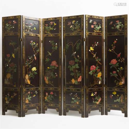 A Chinese Hardstone-Inlaid Six-Panel Floor Screen, Late Qin
