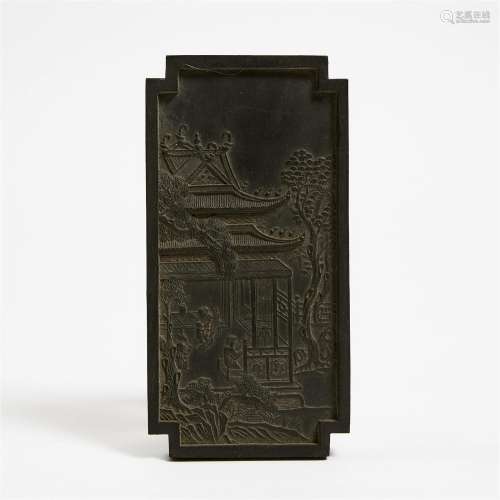 A Carved 'Landscape' Inkstone, Qianlong Mark, Republican Pe