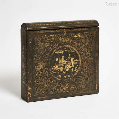 A Chinese Export Gilt Black Lacquer Book-Form Writing Box,