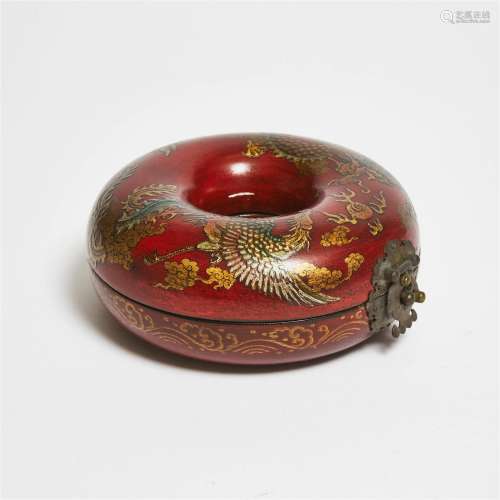 A Red Lacquer 'Dragon and Phoenix' Court Necklace Box, 19th