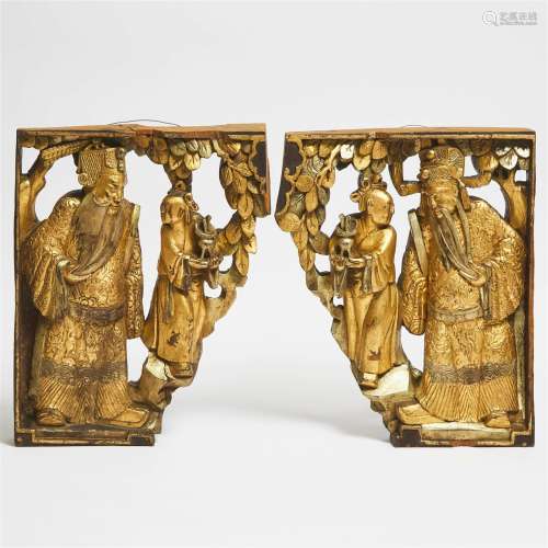 Two Large Gilt Wood Architectural 'Figural' Brackets, 19th