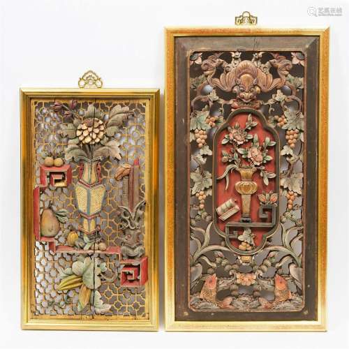 Two Gilt Polychrome Openwork 'Floral' Wood Panels, Qing Dyn