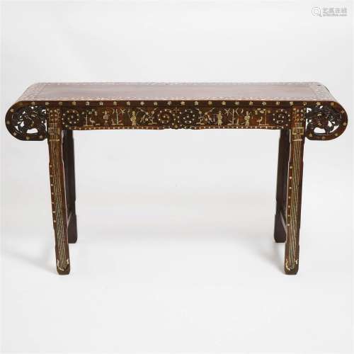 A Mother-of-Pearl Inlaid Rosewood Altar Table, Late Qing Dy
