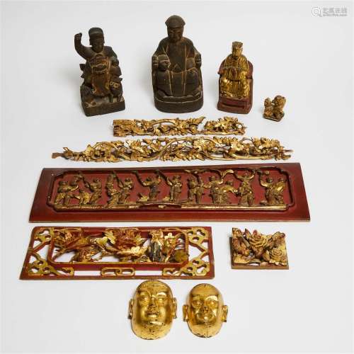 A Group of Eleven Chinese Gilt Wood Carvings, Late Qing Dyn