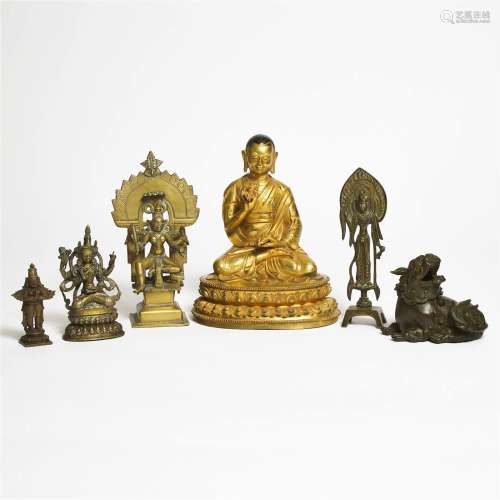 A Group of Six Chinese, Himalayan, and South Asian Bronzes,