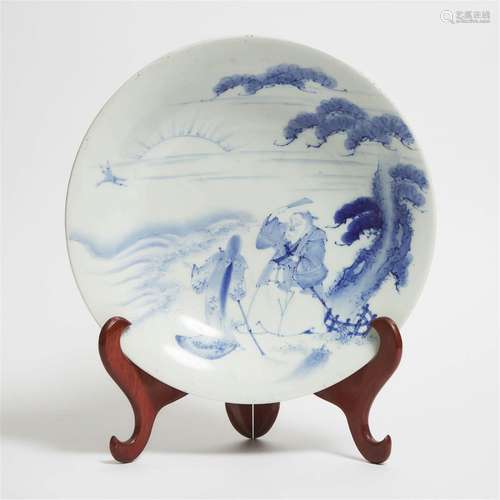 A Large Arita Nabeshima Blue and White 'Takasago' Footed Ch