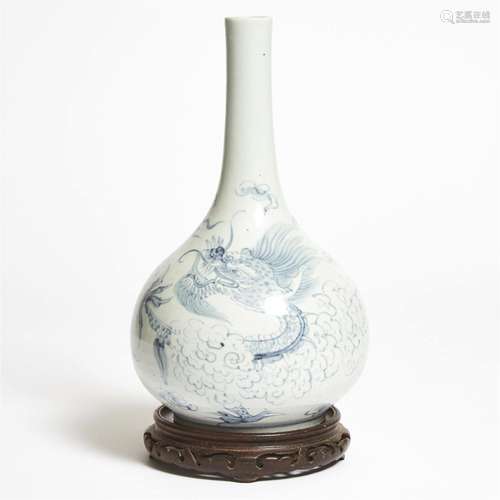 A Korean Blue and White Bottle Vase, Joseon Dynasty, 19th C