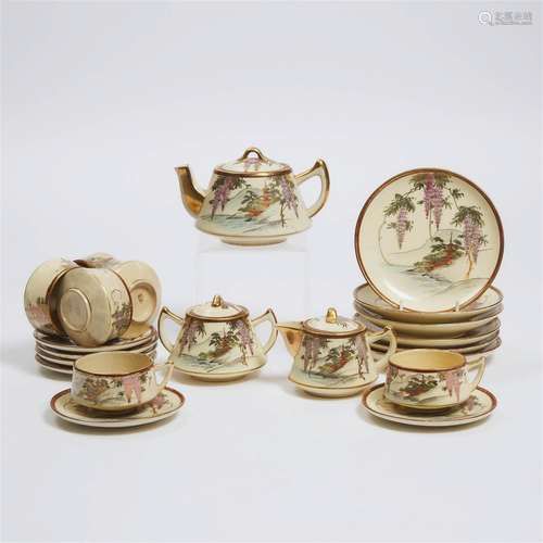 A Satsuma 'Wisteria and Pagoda' Tea Service, Kyokuzan Mark,