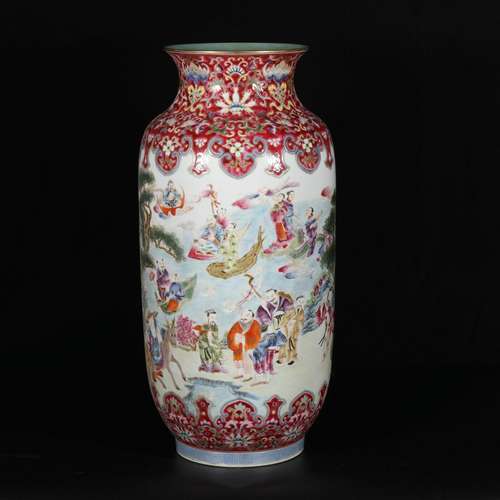 Pastel Carmine Ground Winter Melon Vase with Characters and ...