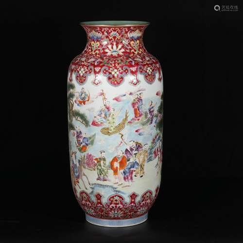 Pastel Carmine Ground Winter Melon Vase with Characters and ...