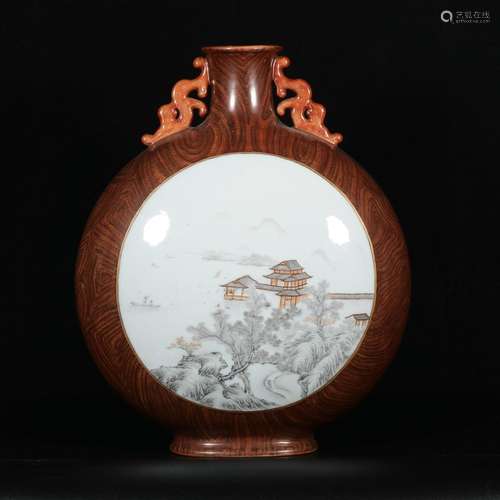 Wood grain glaze window ink color landscape pavilion figure ...