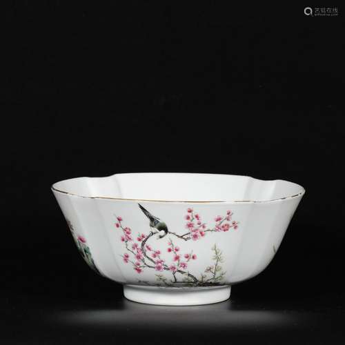 Enamel color folding edge bowl with flower and bird pattern