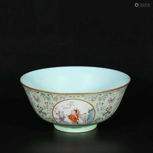 Pastel turquoise green space twined lotus bowl with window b...