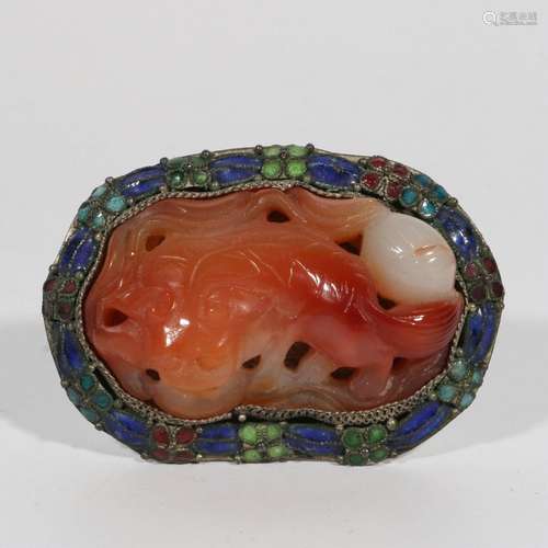 Cloisonne Inlaid Onyx Lion Buckle