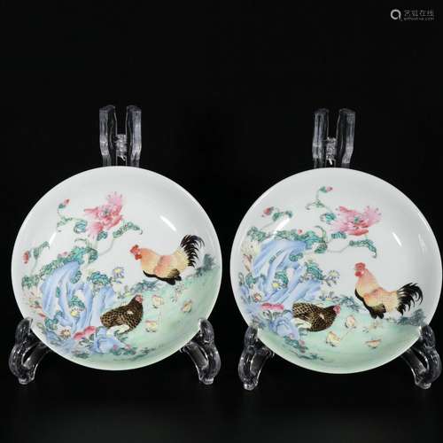 A pair of pastel auspicious plate