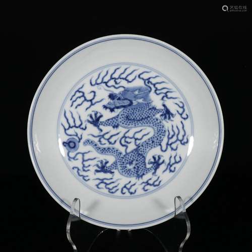 Blue and white dragon plate