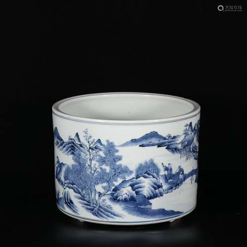 Blue and white landscape and pavilion character story patter...