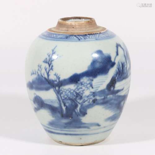 Blue and white landscape pot