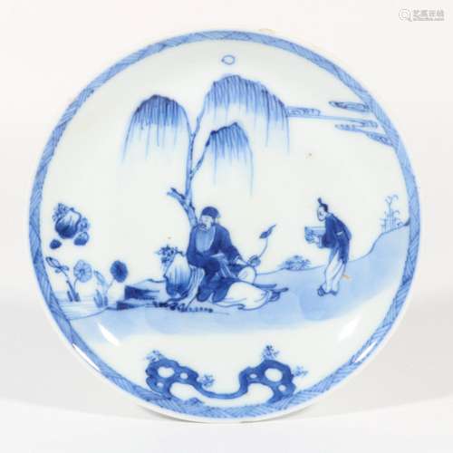 blue and white figure plate