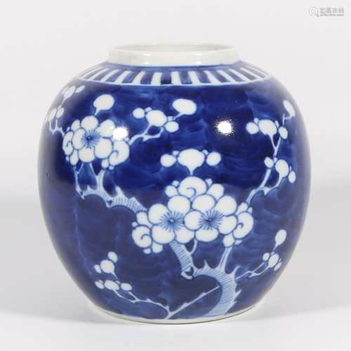 Blue and white ice plum jar