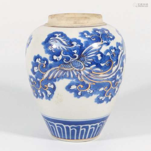 Blue and white phoenix jar