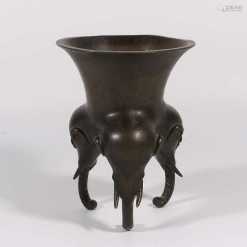 Copper Three Elephant Foot Incense Burner