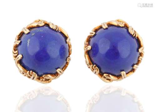 PAIR OF LAPIS LAZULI CABOCHON CLIP-ON EARRINGS