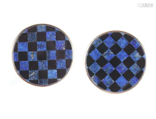 PAIR OF CHECKERED 14K GOLD CLIP-ON EARRINGS