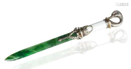 FABERGE-STYLE NEPHRITE LETTER OPENER, 20TH CENTURY